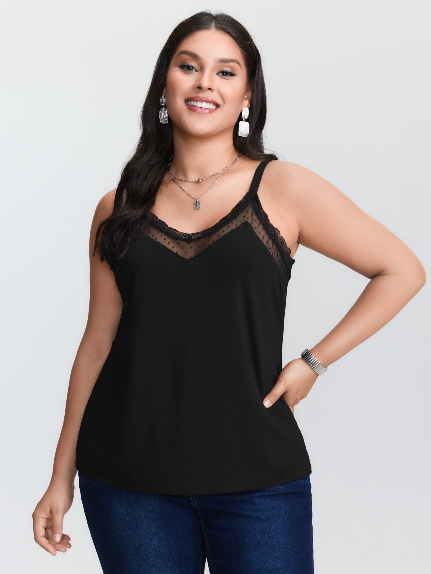 Atasan tanpa lengan rajut berw - Lace Trim Cami ulasan dan harga